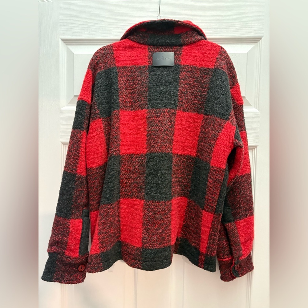 Anine Bing Bobbi Wool Shacket Jacket Buffalo Plaid Red NEW - Picture 10 of 11